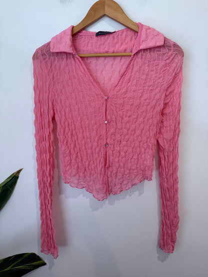 Mirrou Textured Button-front Top Size S