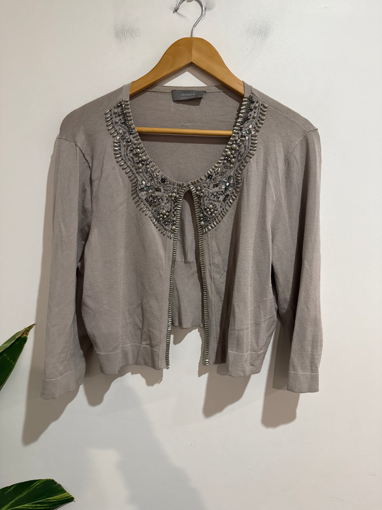 Jacqui.E Size L Beaded Collar Cardigan