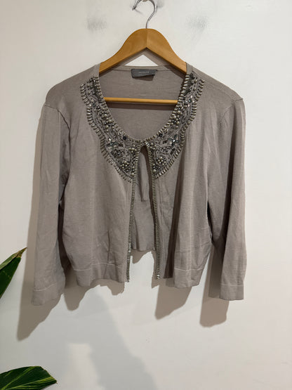 Jacqui.E Size L Beaded Collar Cardigan