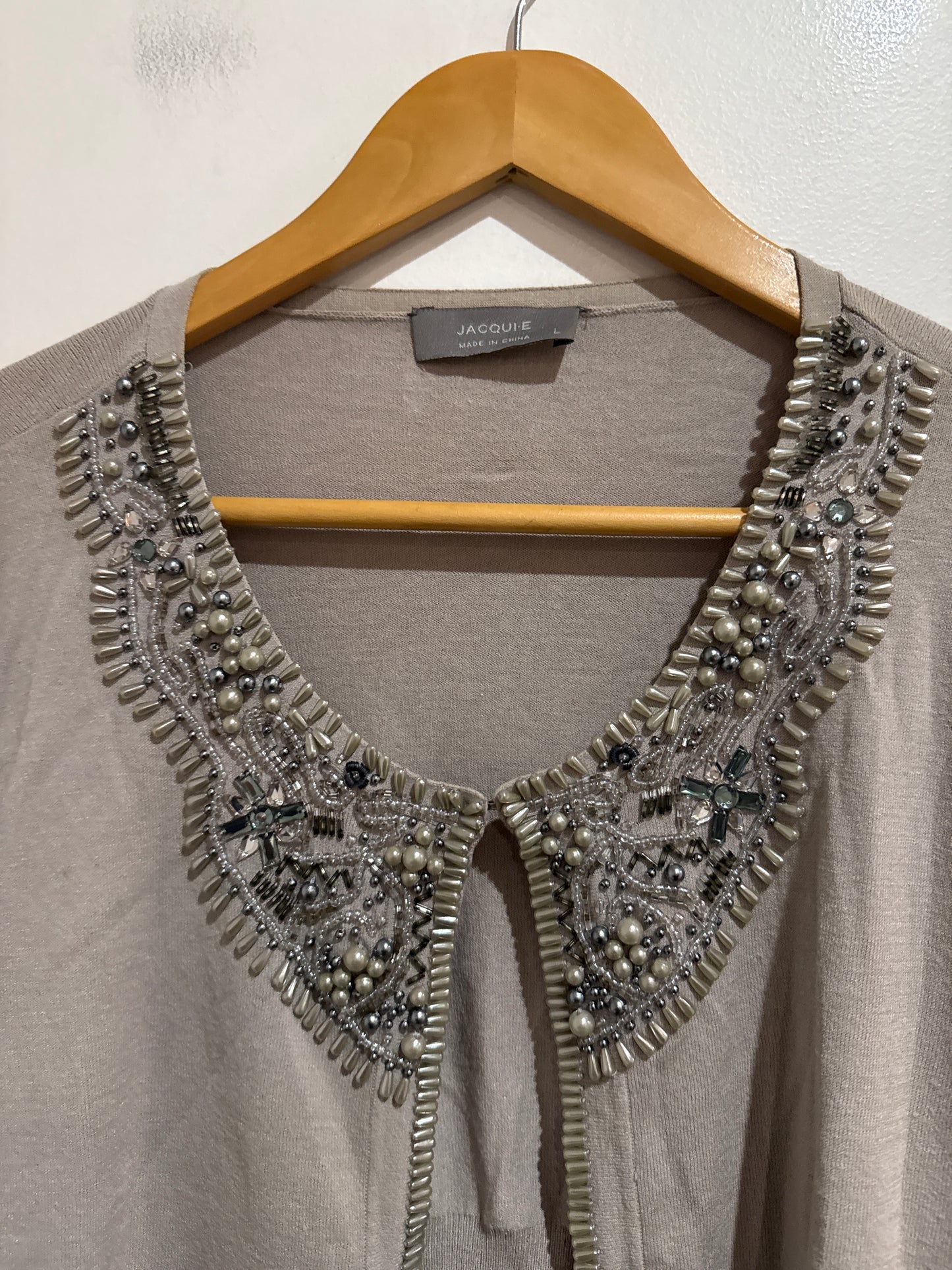 Jacqui.E Size L Beaded Collar Cardigan