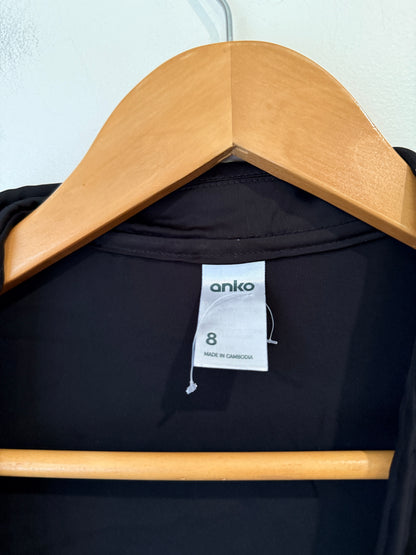 Anko Size 8 Black Satin Tie Front Blouse