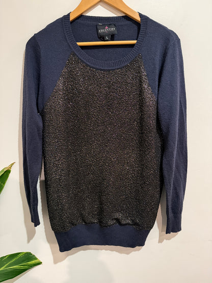 Augustine International Size L Navy Glitter Panel Wool/Orlon Jumper