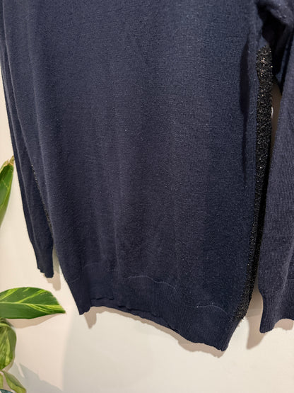 Augustine International Size L Navy Glitter Panel Wool/Orlon Jumper