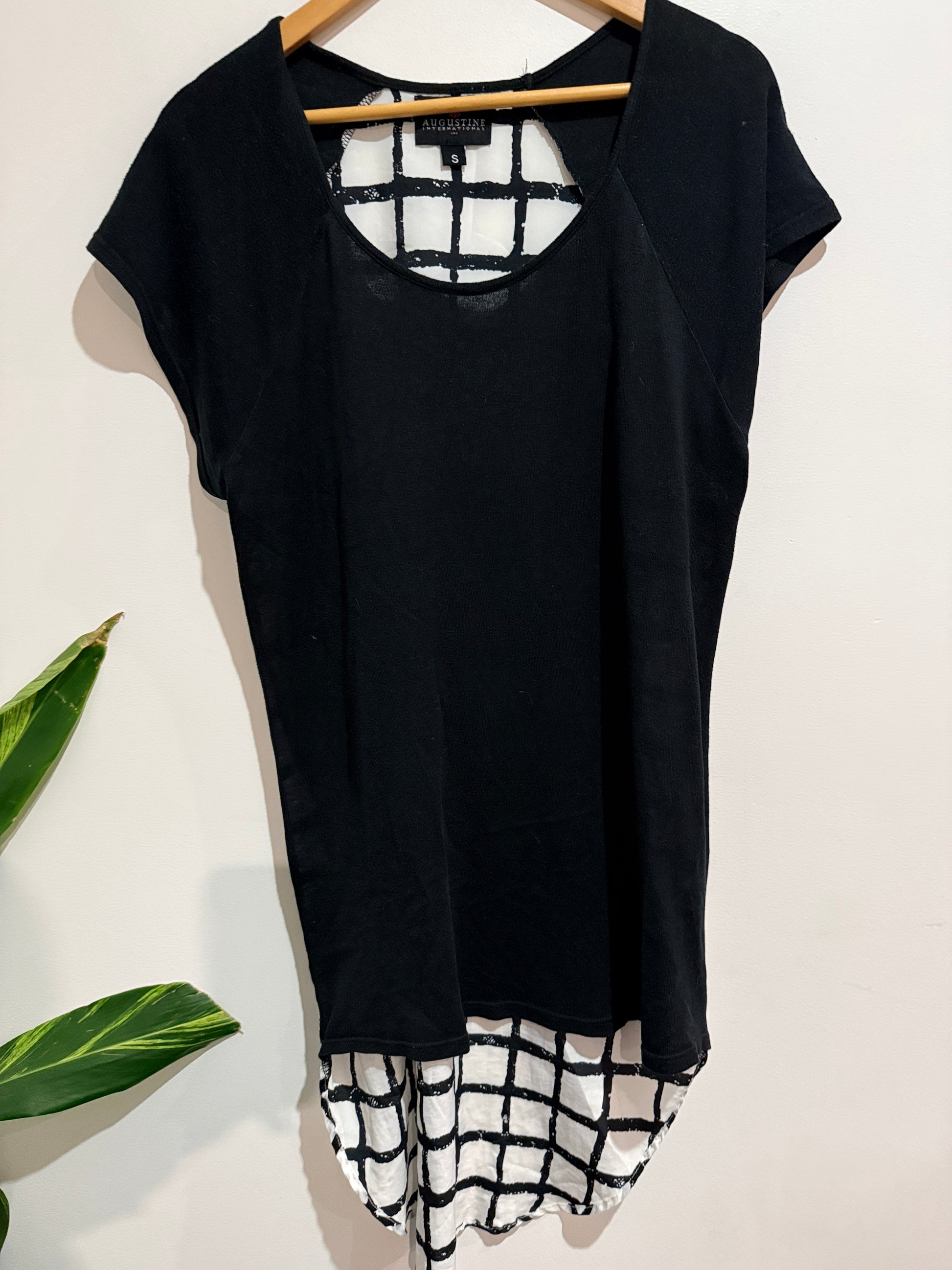 Augustine International Size S Black Grid Panel Dress