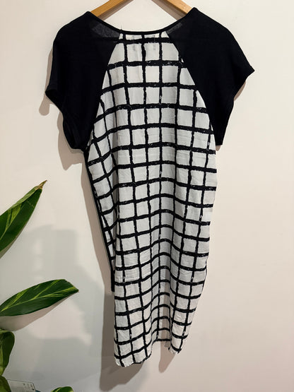 Augustine International Size S Black Grid Panel Dress