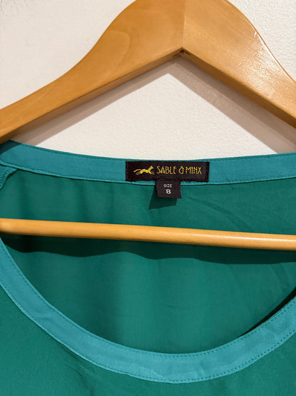 Sable & Minx Size 8 Teal Sheer Contrast Panel Top