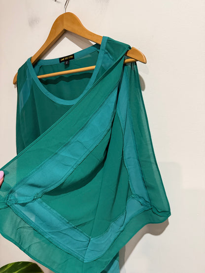 Sable & Minx Size 8 Teal Sheer Contrast Panel Top