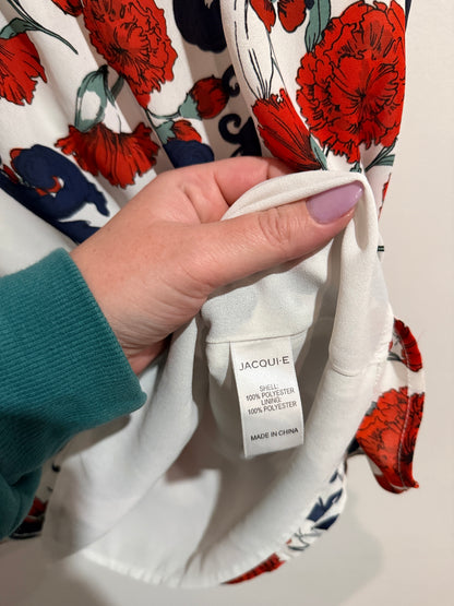Jacqui E Size 10 Navy Red Floral Print Top
