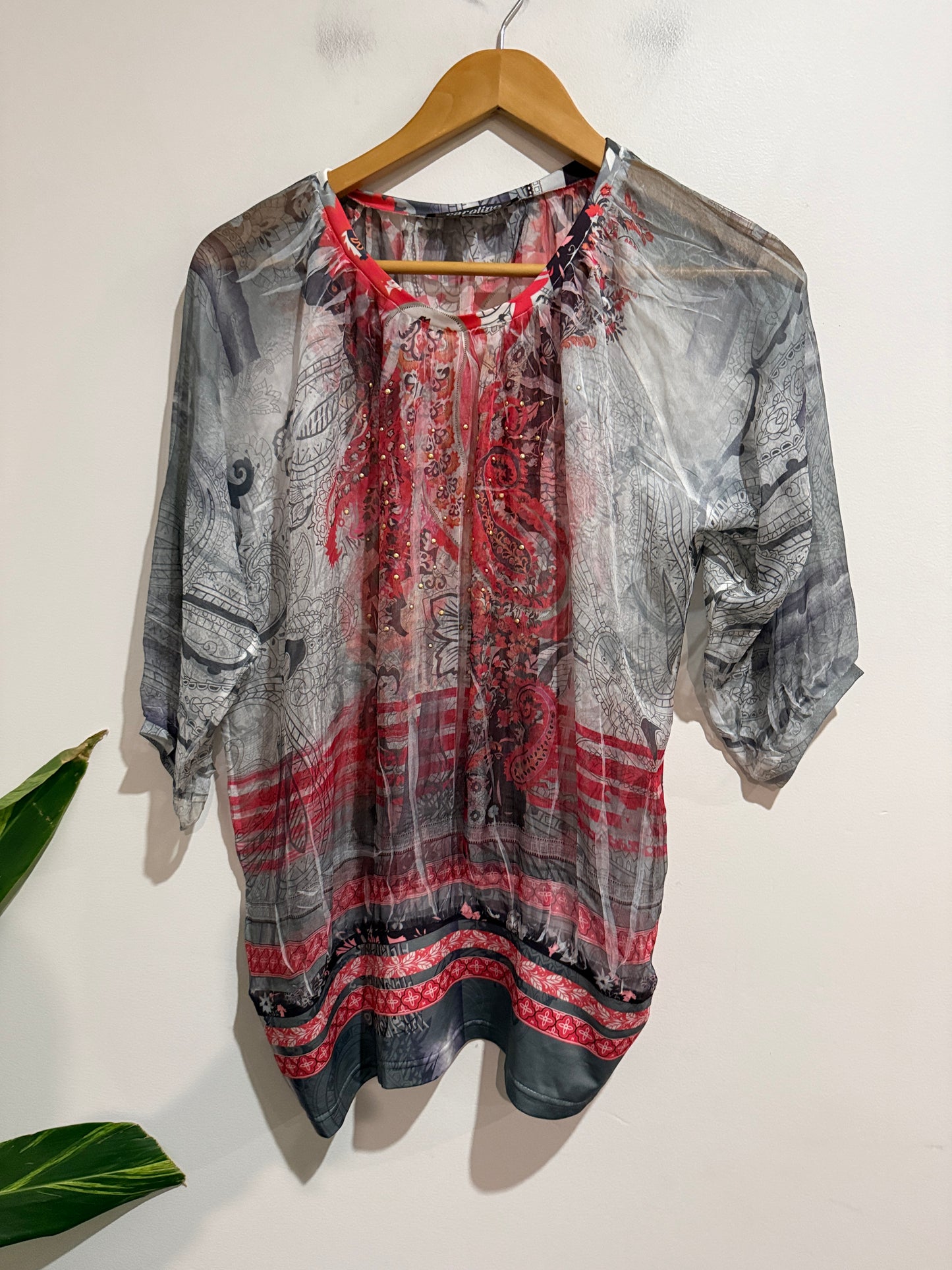 Caroline Eve Size 10 Sheer Boho Print Top