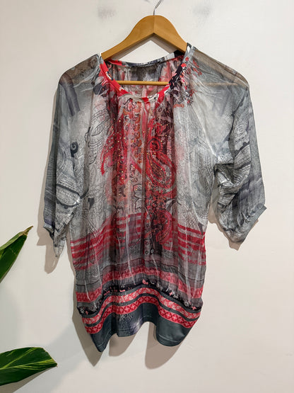 Caroline Eve Size 10 Sheer Boho Print Top