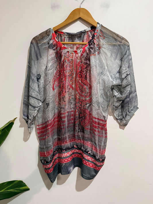 Caroline Eve Size 10 Sheer Boho Print Top