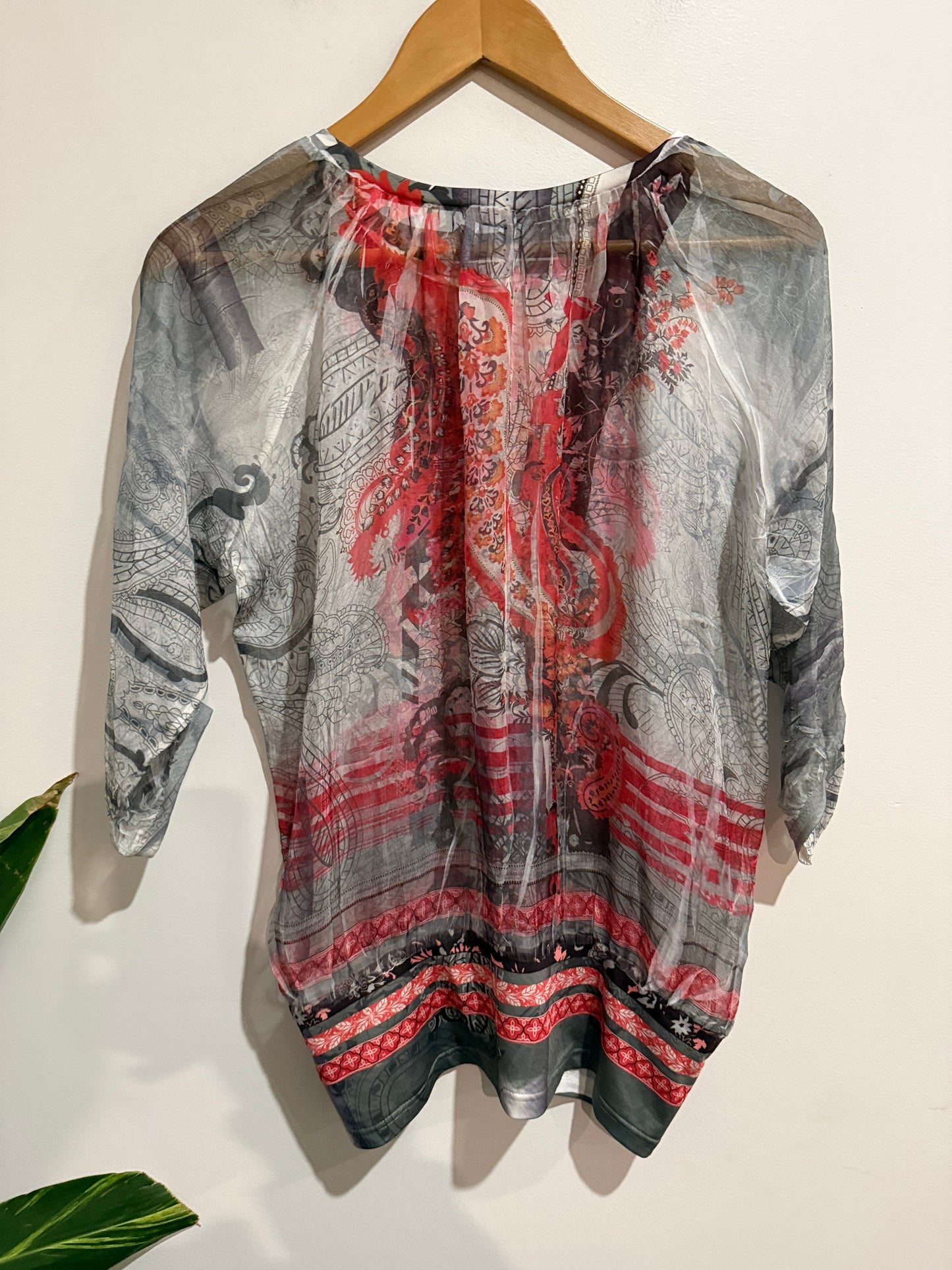 Caroline Eve Size 10 Sheer Boho Print Top