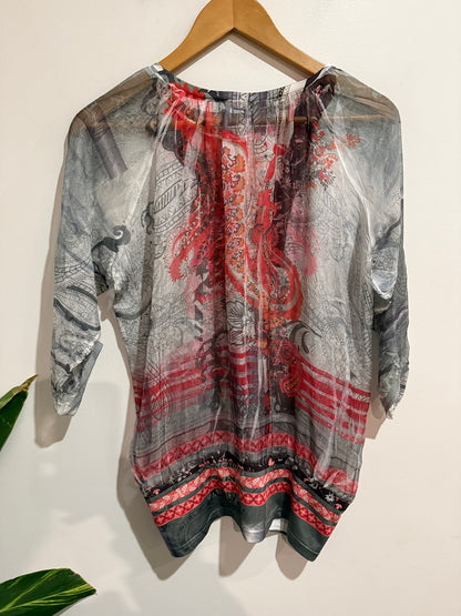 Caroline Eve Size 10 Sheer Boho Print Top