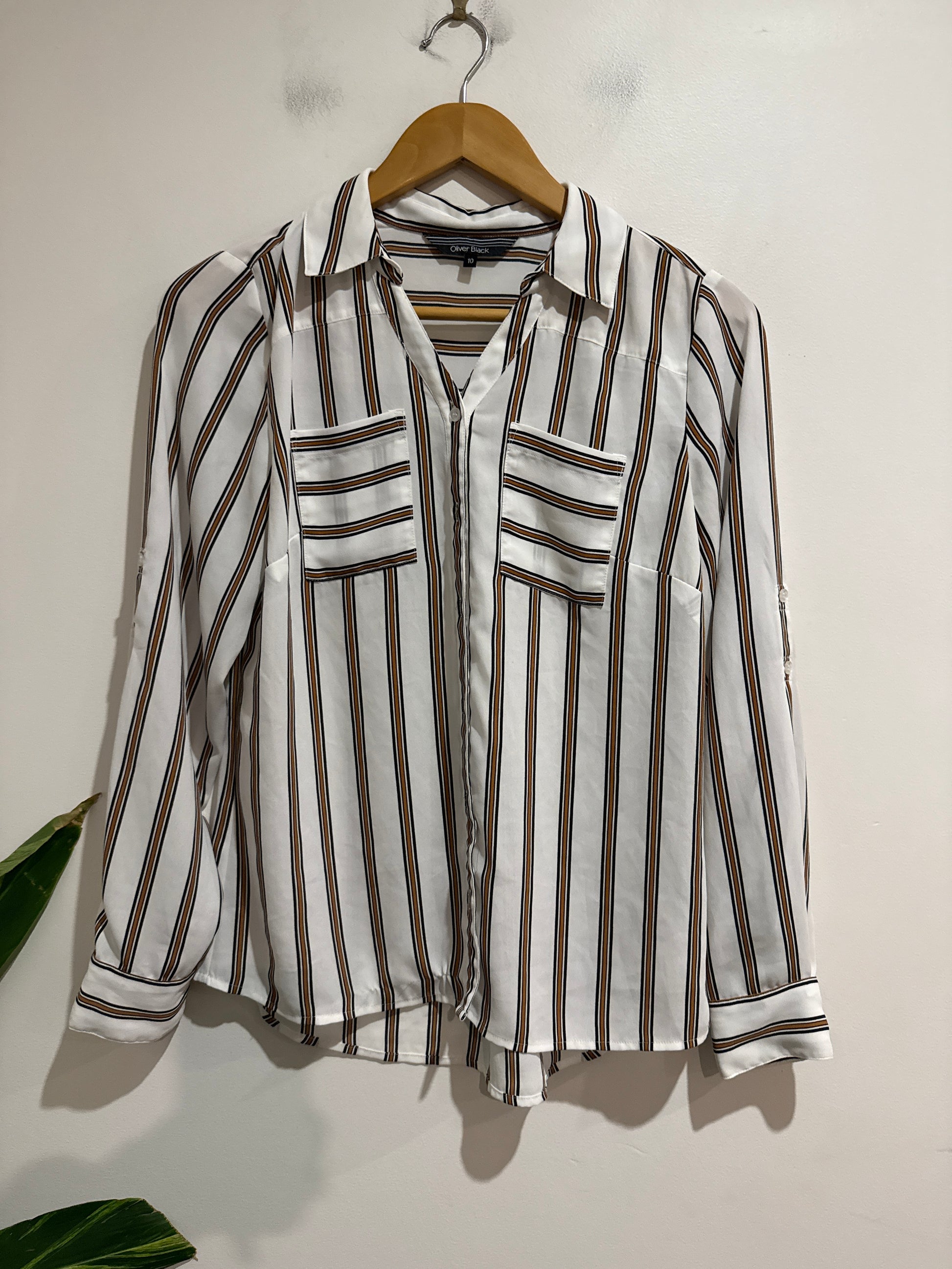 Oliver Black Size 10 Striped Button Up Shirt