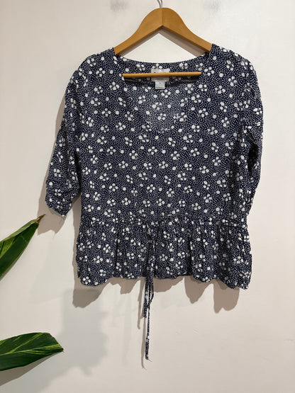 Blak Love Size 10 Navy Floral Peplum Top