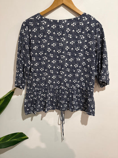 Blak Love Size 10 Navy Floral Peplum Top