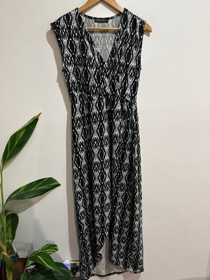 Embellished Sleeveless Patterned Wrap Dress Size 10