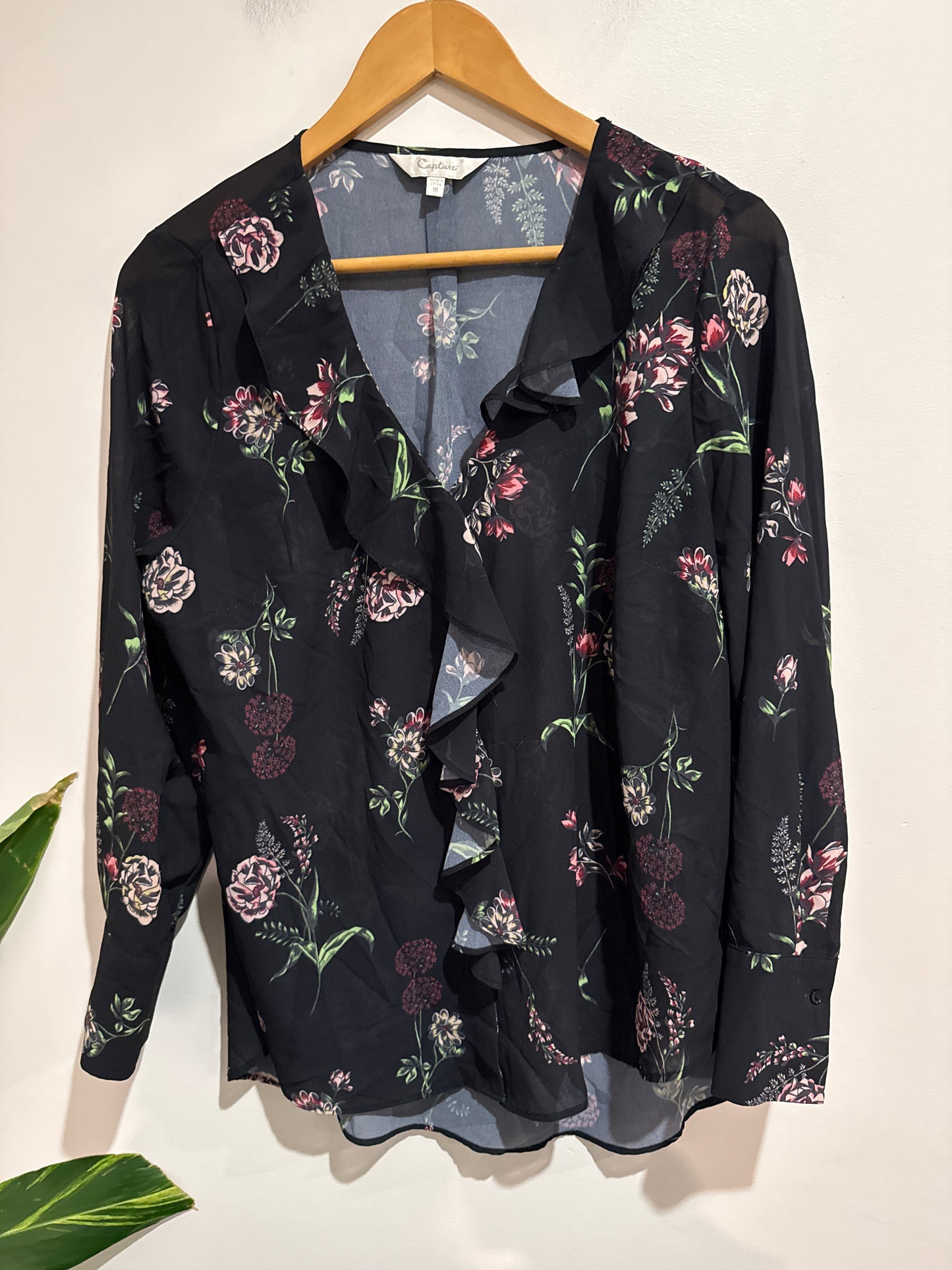 Capture Floral Print Long-sleeve Shirt Size 16
