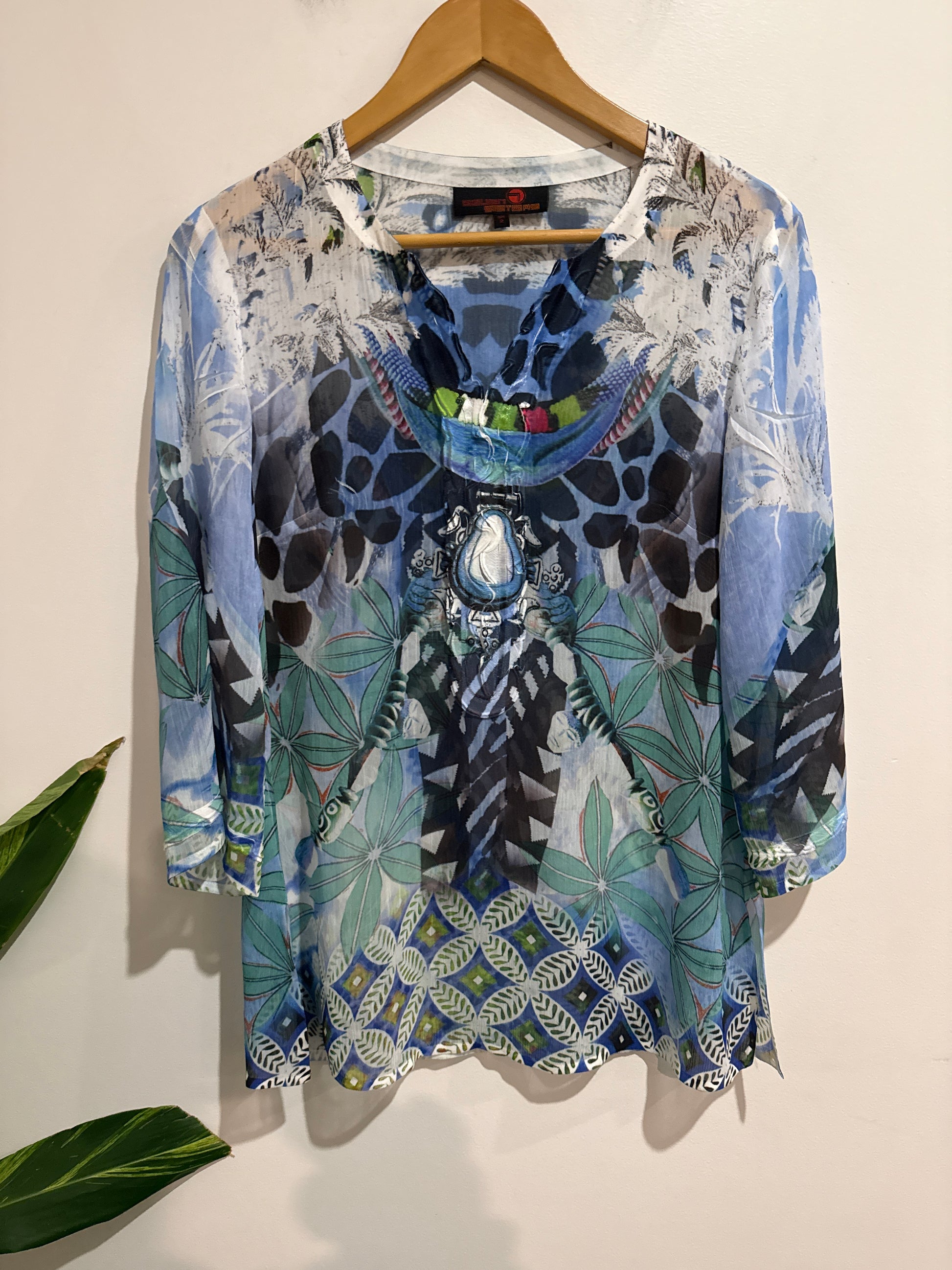 Seven Sisters Printed Silk Top Size 2 | U/Arm to U/Arm 48cm