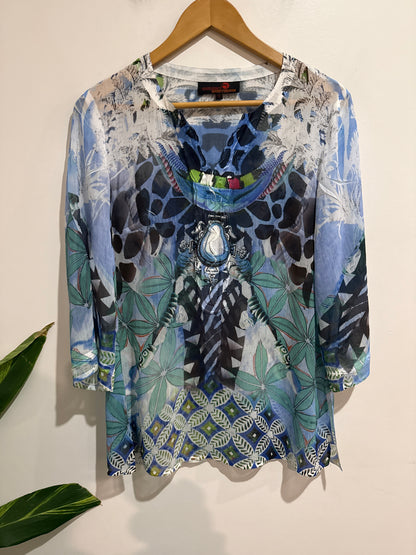 Seven Sisters Printed Silk Top Size 2 | U/Arm to U/Arm 48cm