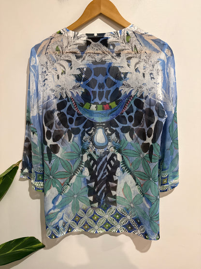 Seven Sisters Printed Silk Top Size 2 | U/Arm to U/Arm 48cm