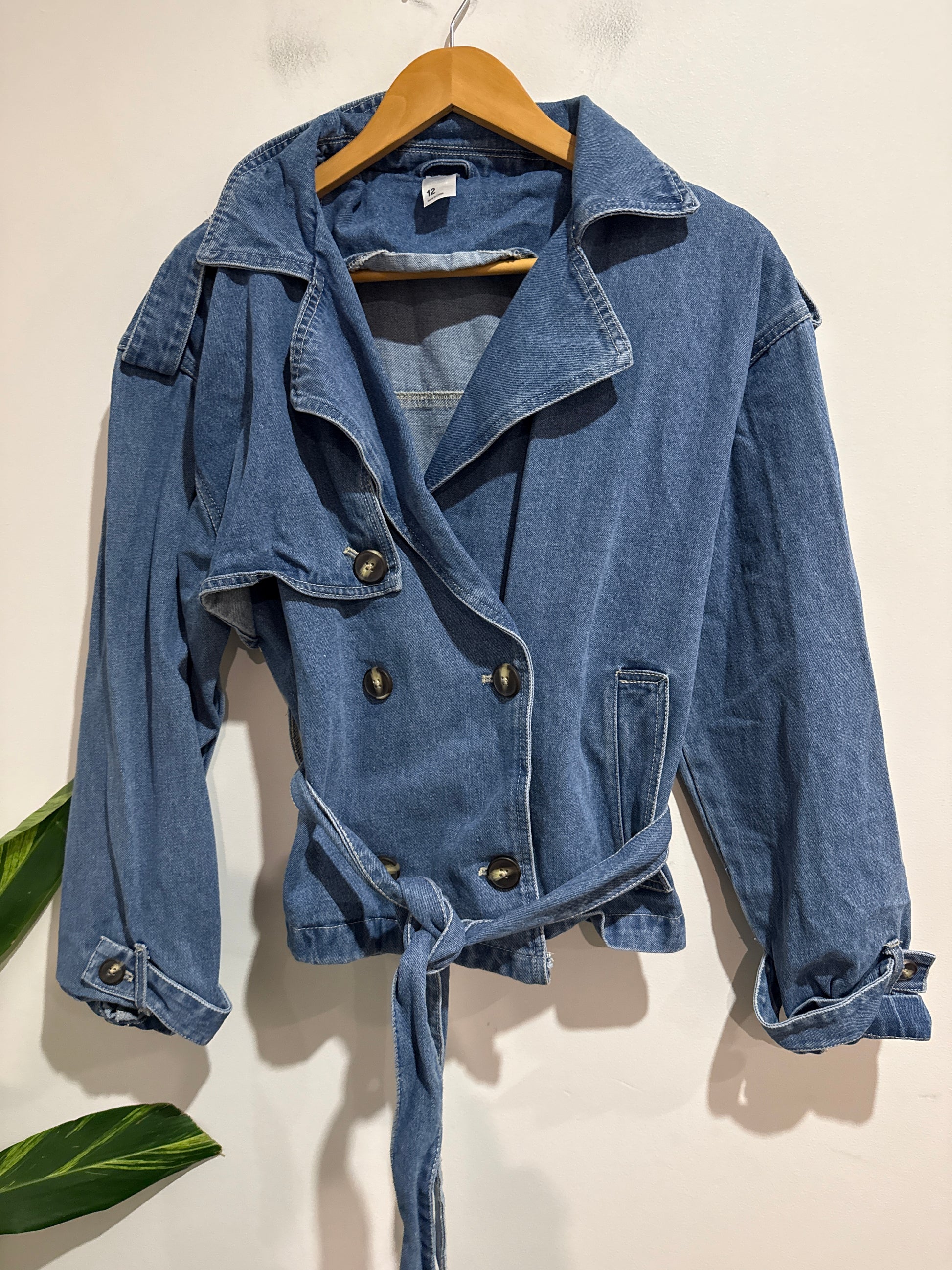Anko Cropped Denim Trench Jacket Size 12