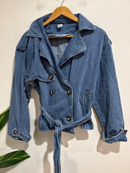 Anko Cropped Denim Trench Jacket Size 12