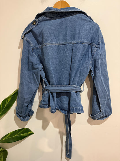 Anko Cropped Denim Trench Jacket Size 12