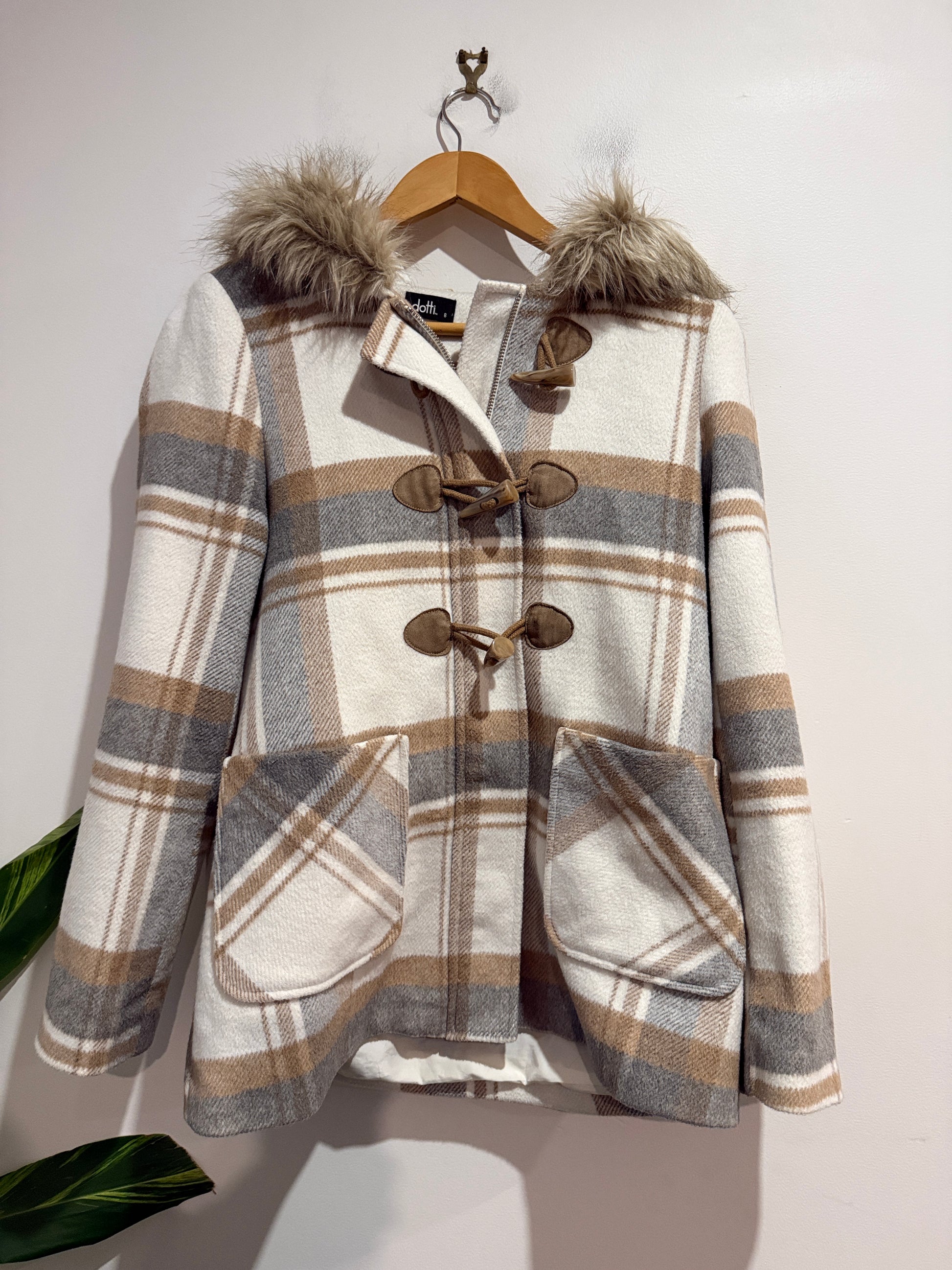 Dotti Plaid Toggle Coat Size 8