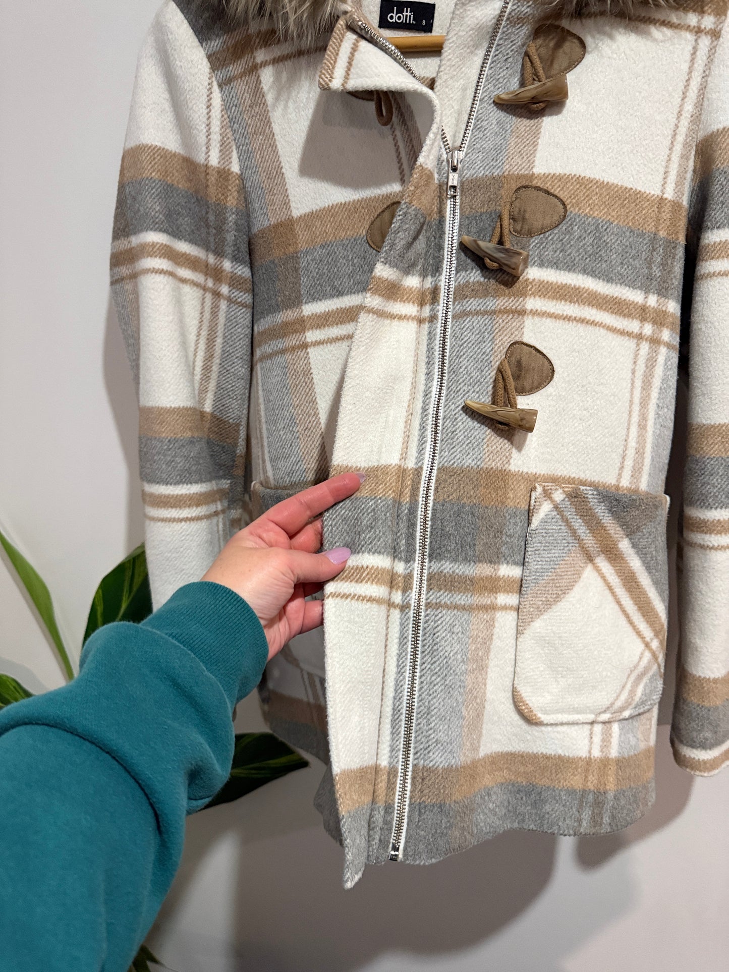 Dotti Plaid Toggle Coat Size 8