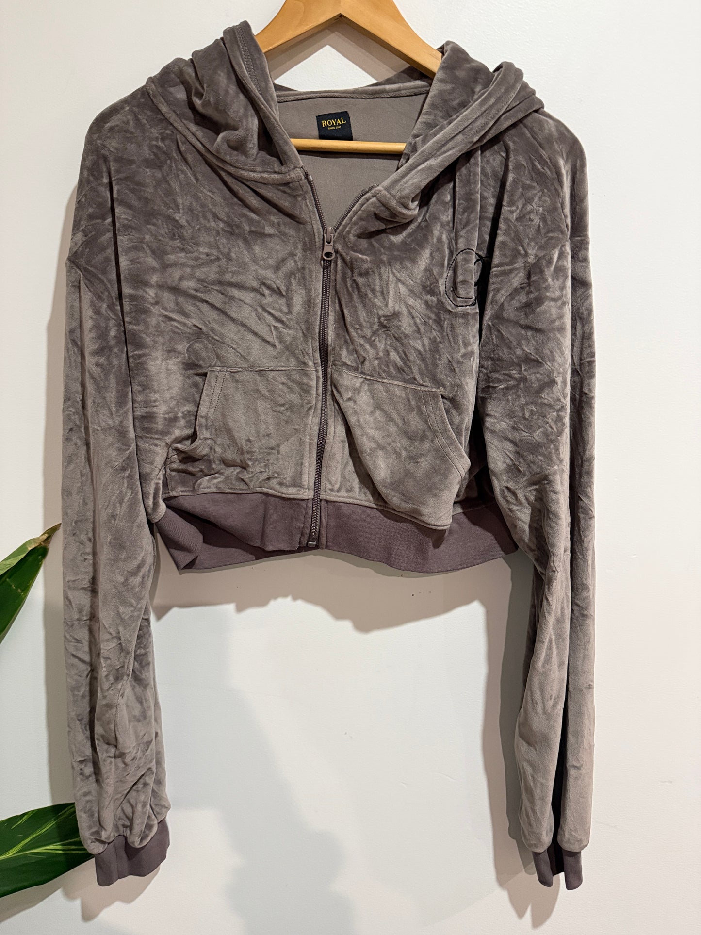 Royal Cropped Velour Zip-up Hoodie Size XL