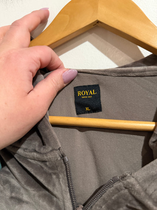 Royal Cropped Velour Zip-up Hoodie Size XL