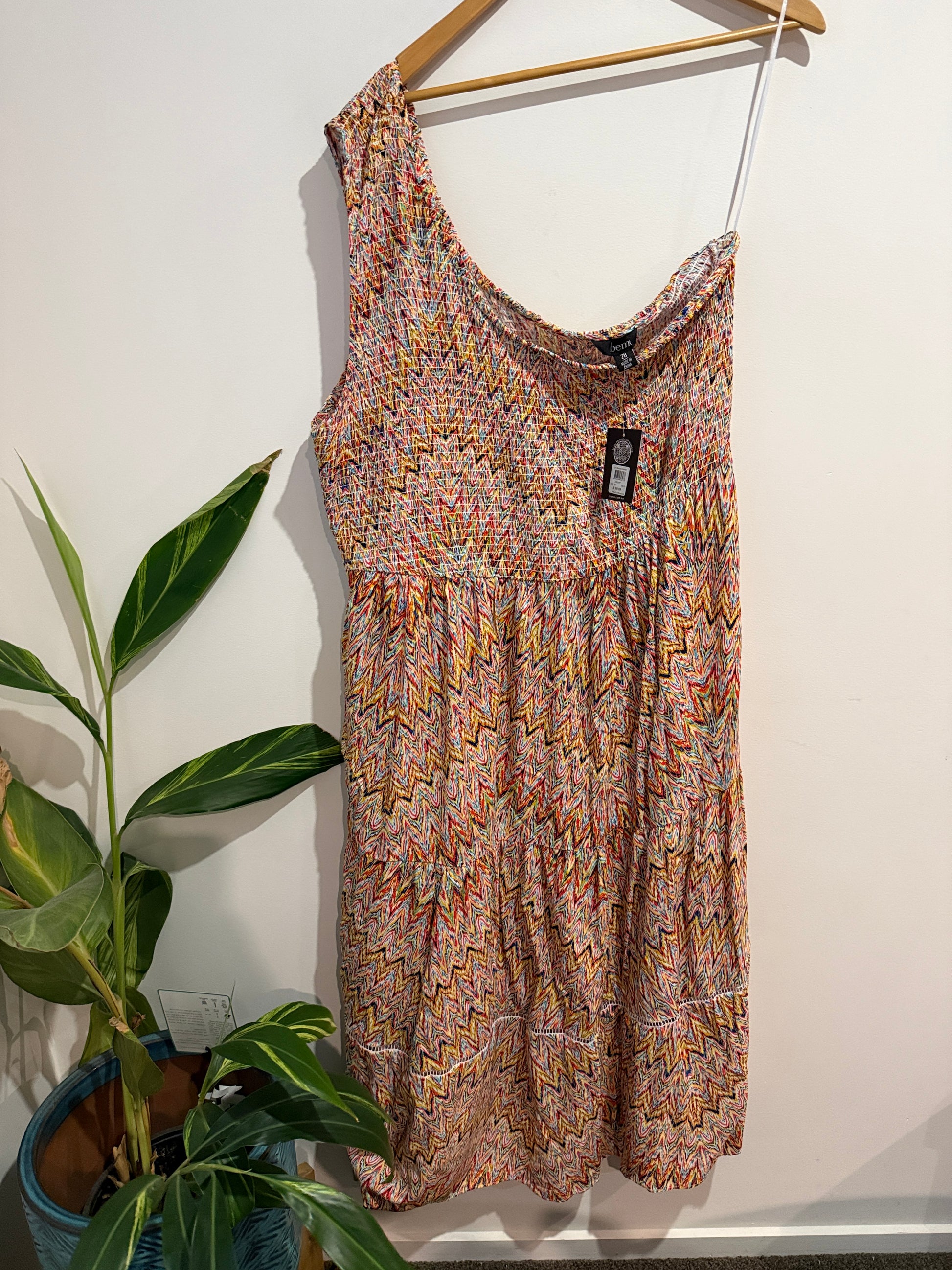 Beme One Shoulder Shirred Dress Size 28