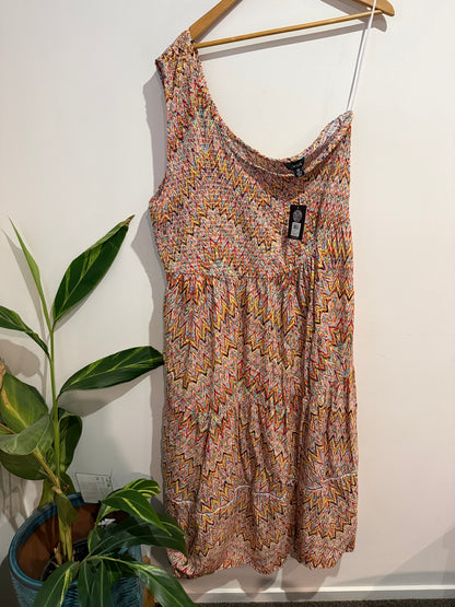 Beme One Shoulder Shirred Dress Size 28