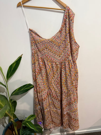 Beme One Shoulder Shirred Dress Size 28