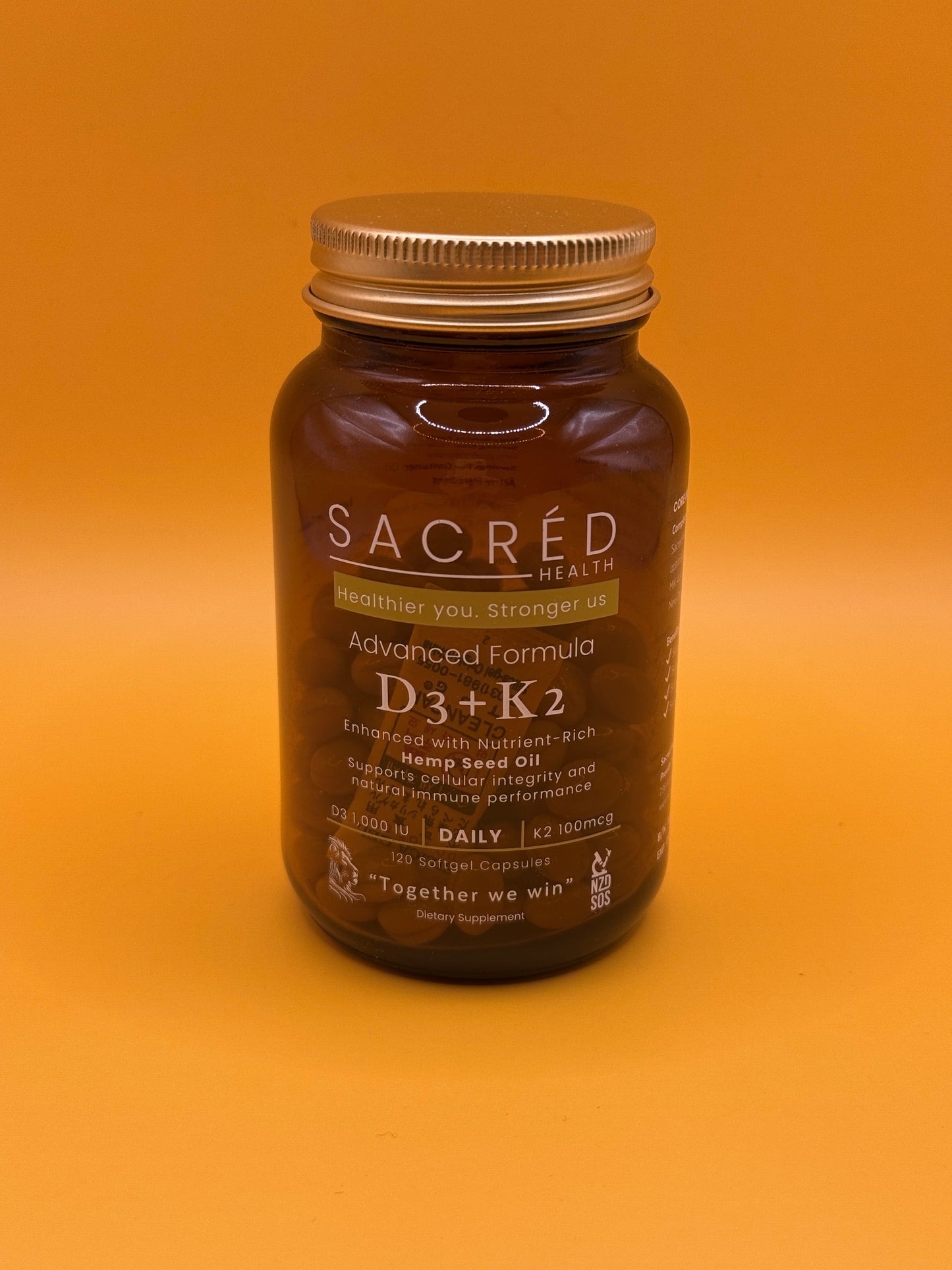 Sacred Health Advanced Formula D3+K2 in Hemp Seed Oil – 120 Softgels