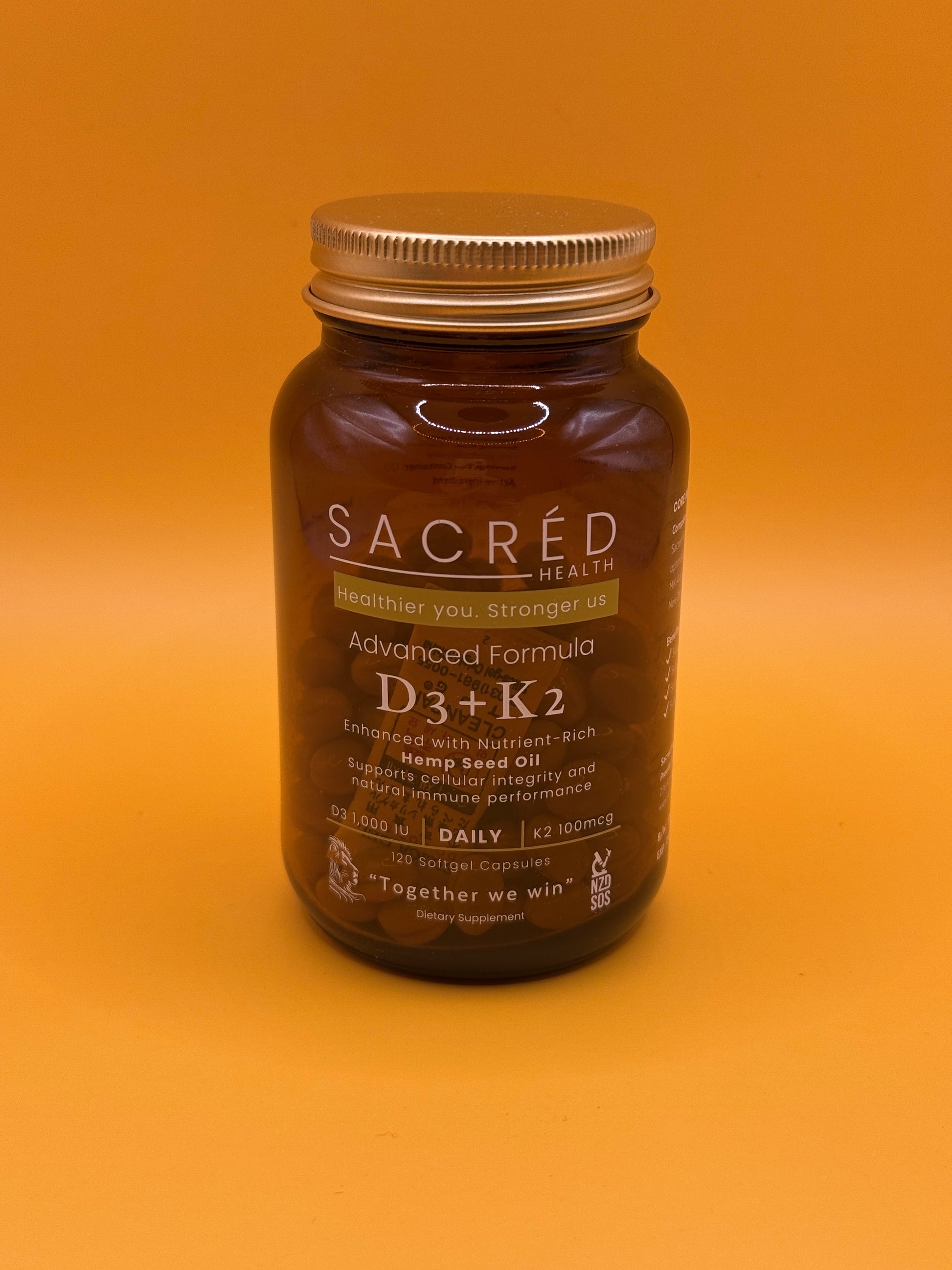 Sacred Health Advanced Formula D3+K2 in Hemp Seed Oil – 120 Softgels
