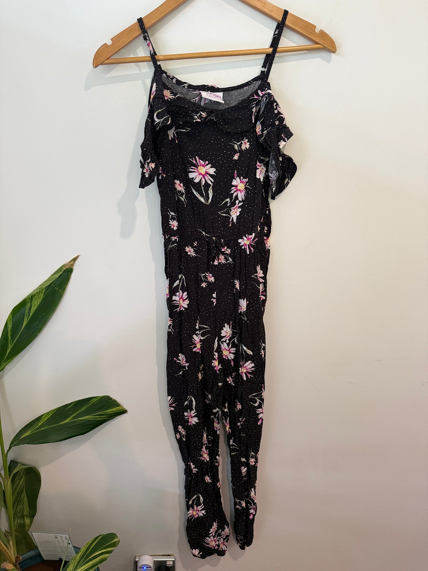 Mango Size 12 Floral Print Cold Shoulder Jumpsuit