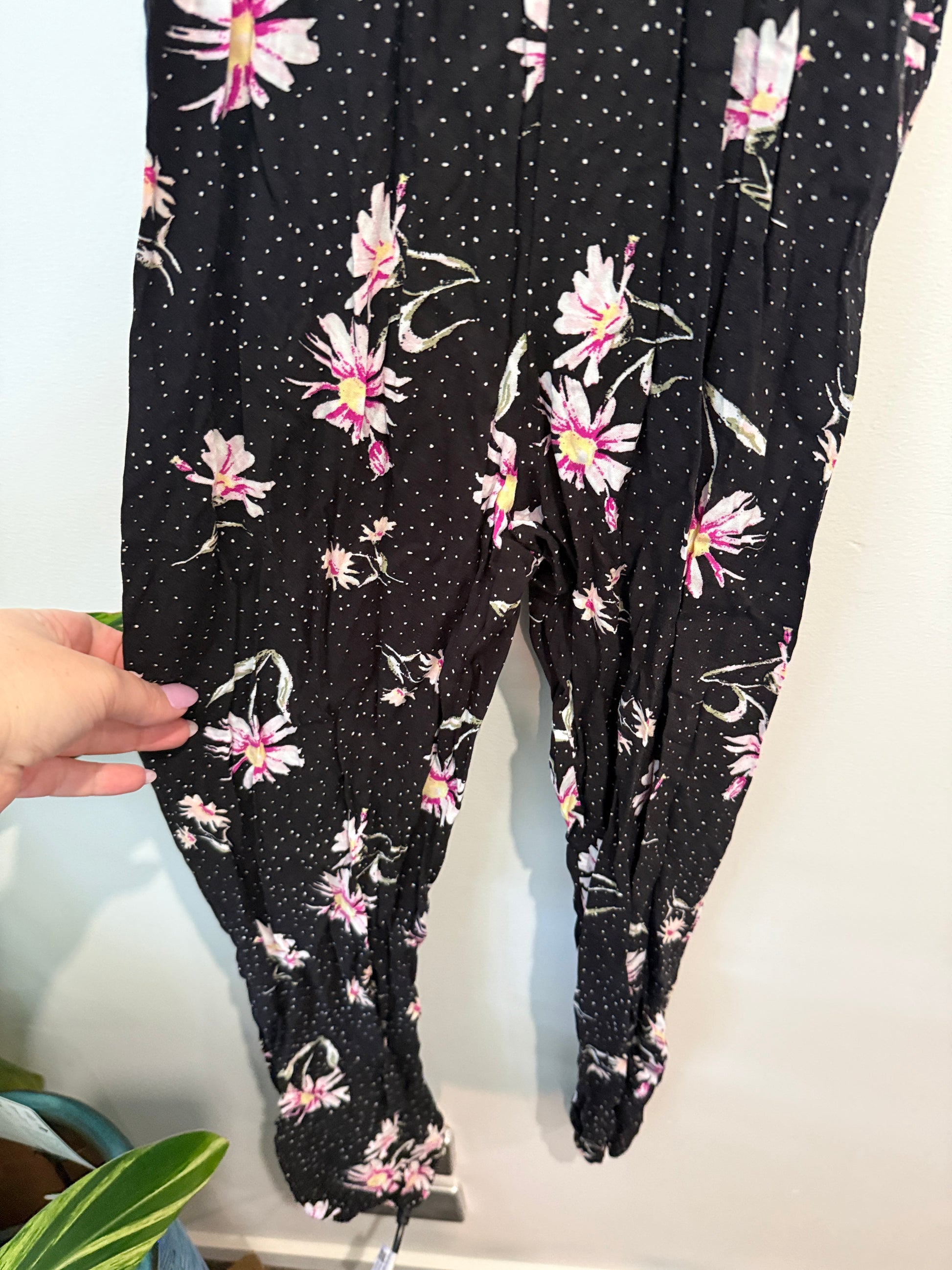 Mango Size 12 Floral Print Cold Shoulder Jumpsuit
