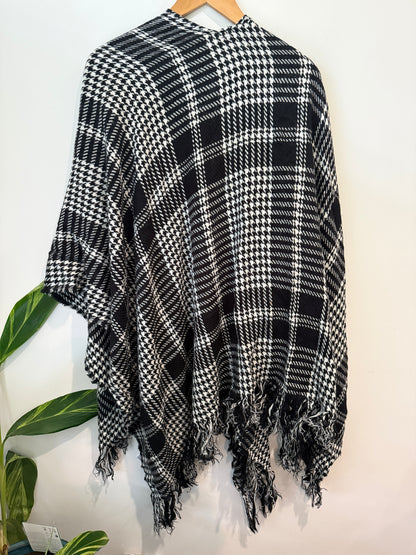 Edited Houndstooth Check Fringe Poncho