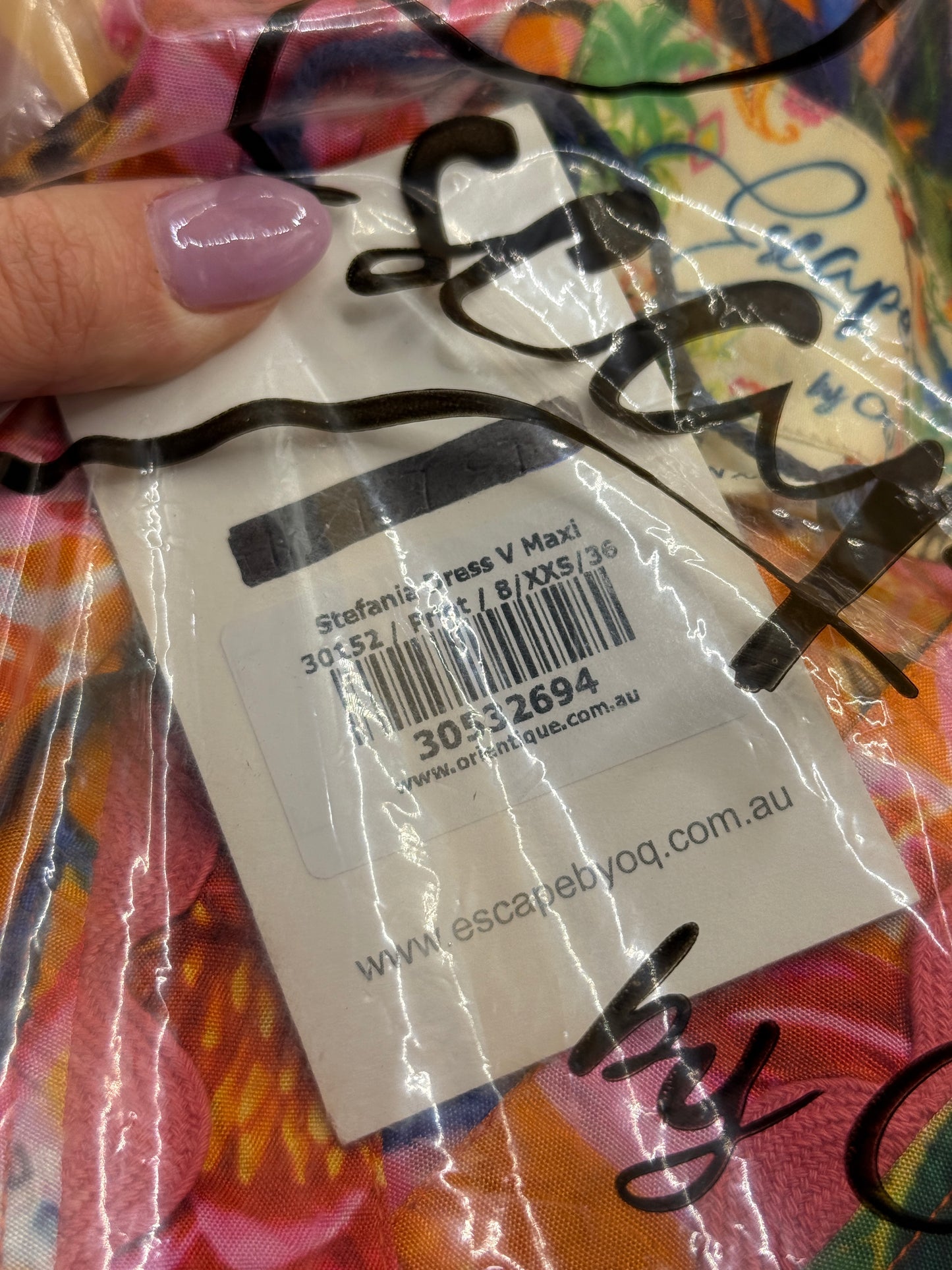 Orientique Stefania V-Neck Maxi Dress Print Size 8 XXS