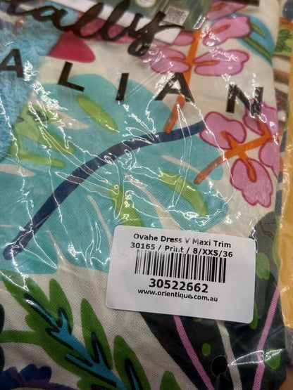 Orientique Ovahe V-Neck Maxi Dress Print Size 8 XXS
