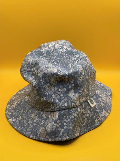 Kimono Reborn Tokyo Blue Floral Silk-Blend Bucket Hat Size L