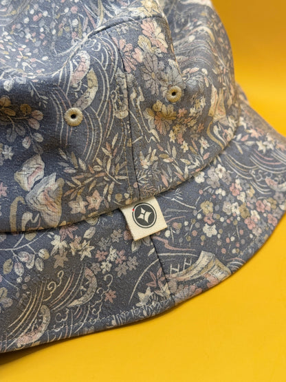 Kimono Reborn Tokyo Blue Floral Silk-Blend Bucket Hat Size L