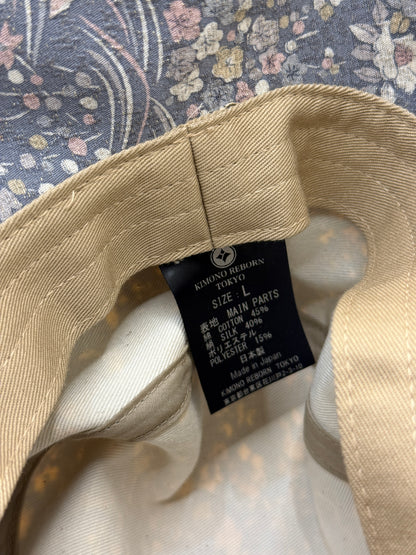 Kimono Reborn Tokyo Blue Floral Silk-Blend Bucket Hat Size L