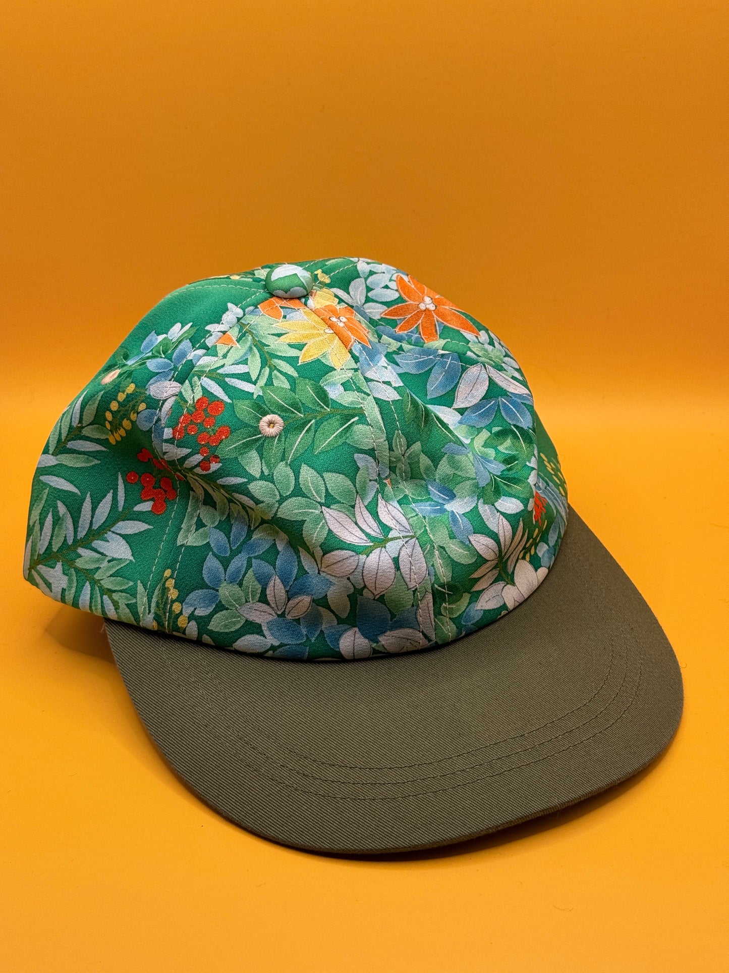 Kimono Reborn Tokyo Green Floral Silk-Blend Cap