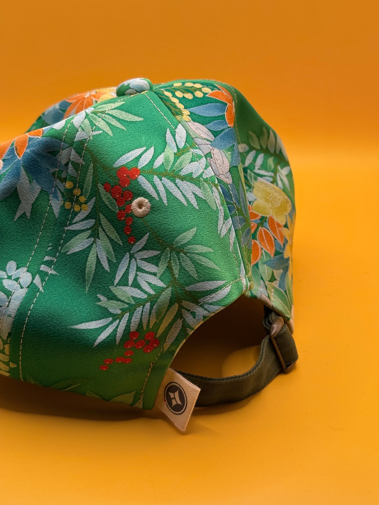Kimono Reborn Tokyo Green Floral Silk-Blend Cap
