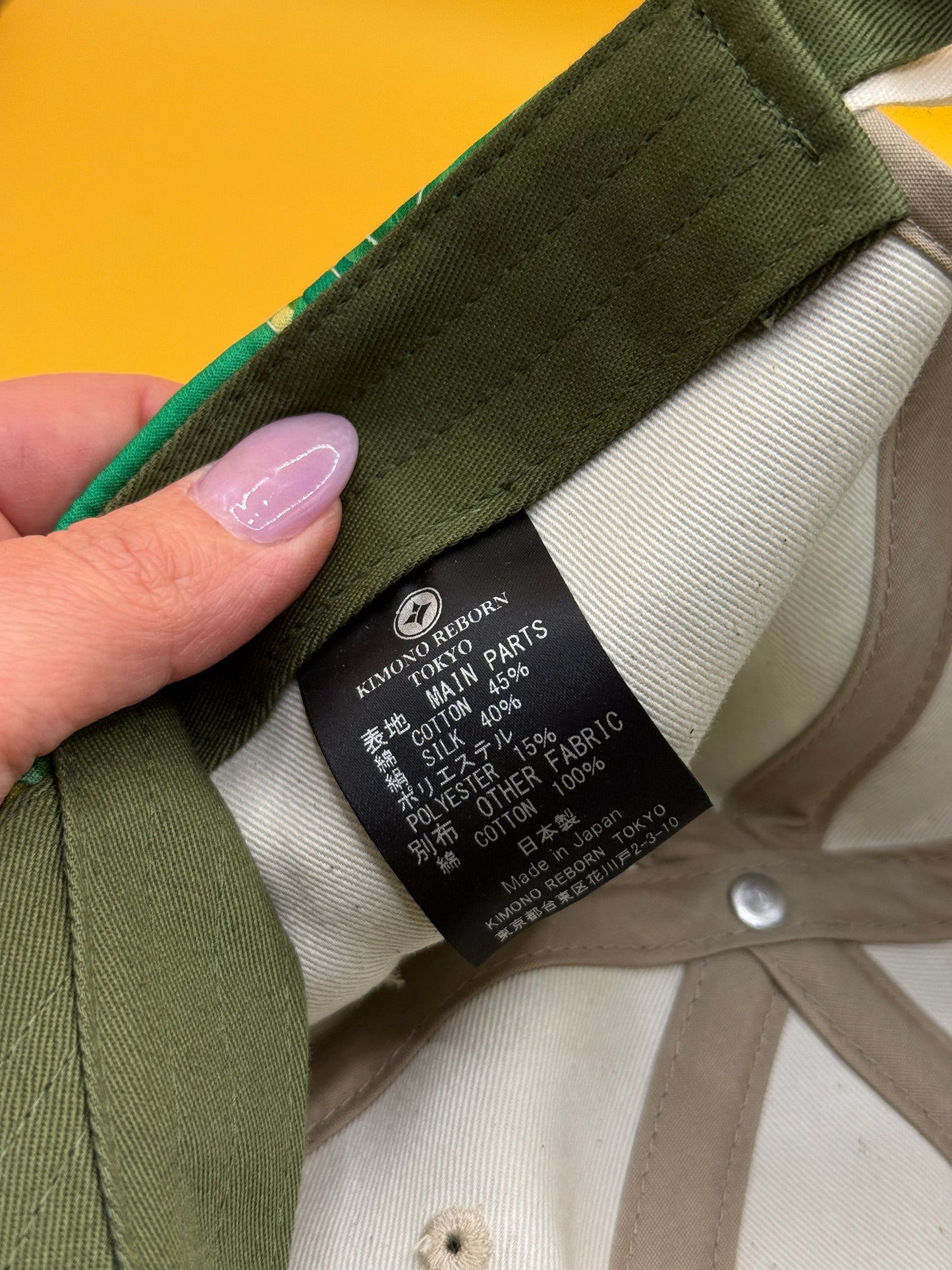 Kimono Reborn Tokyo Green Floral Silk-Blend Cap