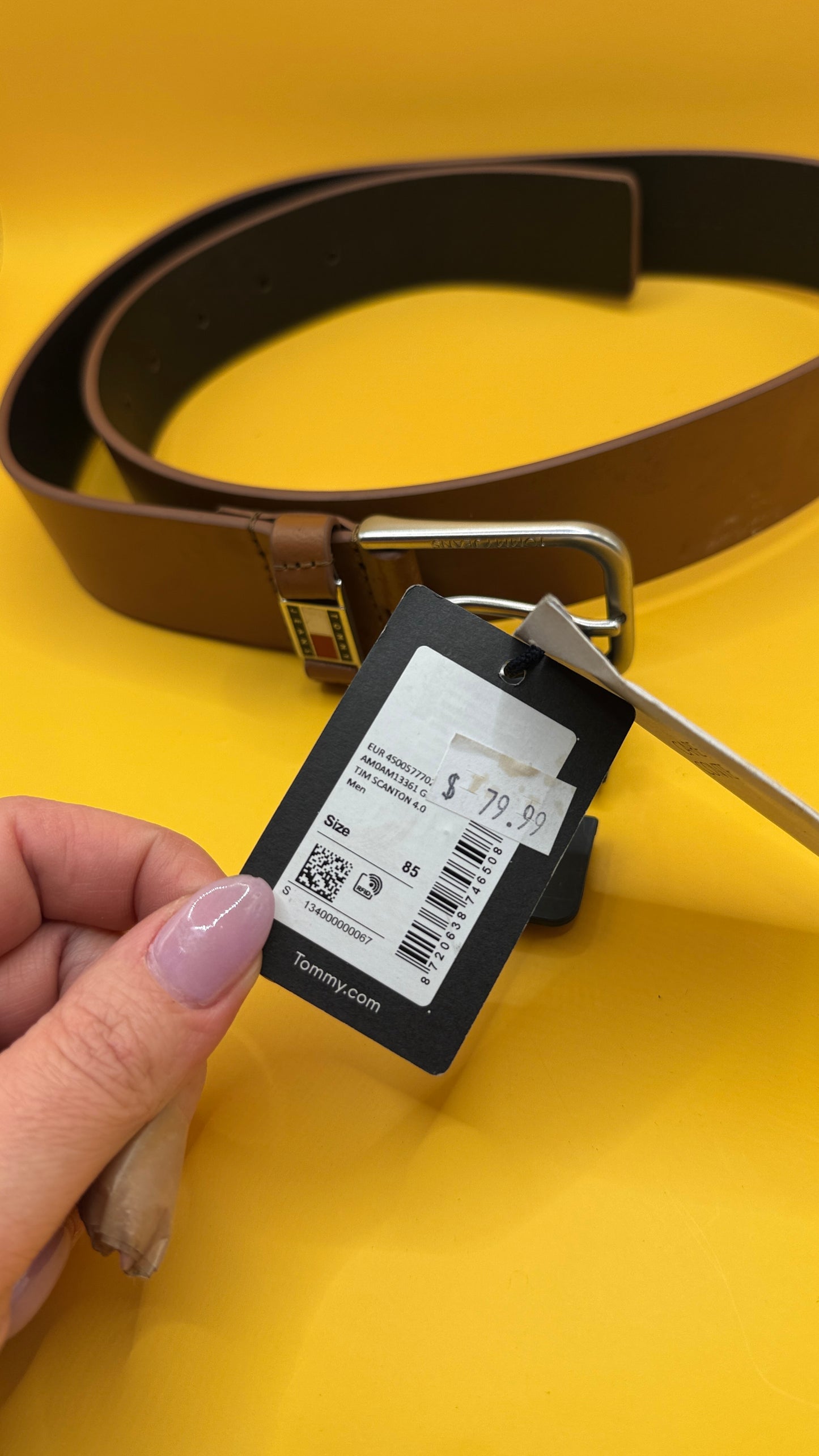 Tommy Hilfiger Brown Leather Belt Size 85
