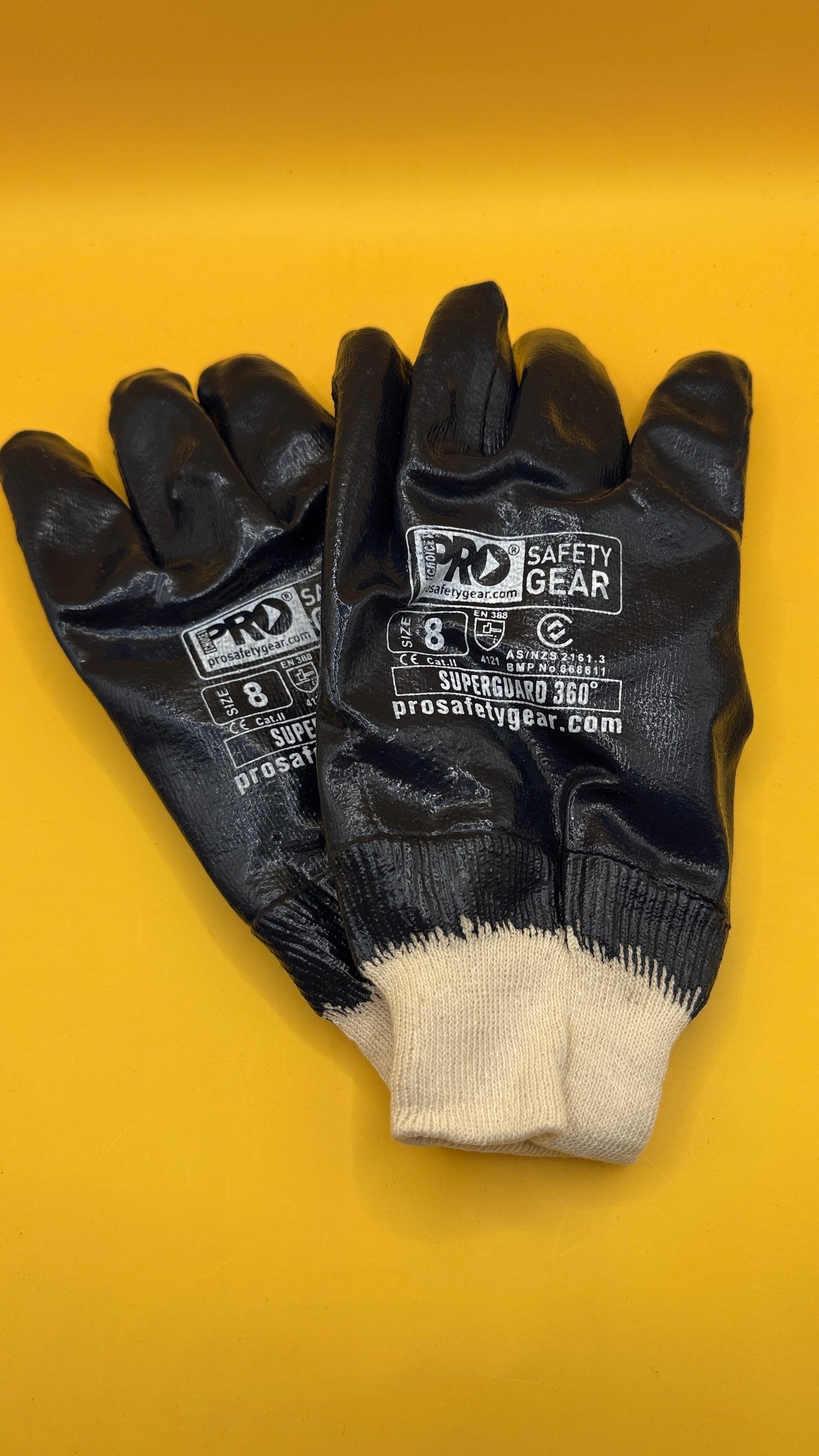 Pro Safety Gear Superguard 360 Black Work Gloves Size 8
